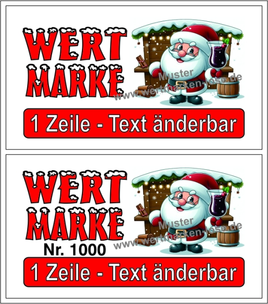 1000 Wertmarken "Weihnachtsmann - Frohe Weihnachten"  - Text änderbar